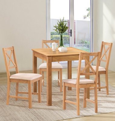 Hallowood Furniture Hereford Small Dining Table With 4 Cross Back Oak Chairs (Beige Seat) - image 1