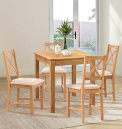 Hallowood Furniture Hereford Small Dining Table With 4 Cross Back Oak Chairs (Beige Seat) - thumbnail 1
