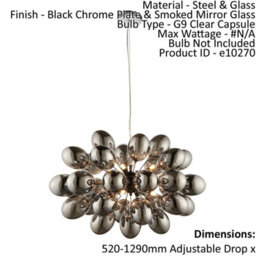 Ceiling Pendant Light Black Chrome Plate & Smoked Mirror Glass 8 X 28W G9 - thumbnail 2