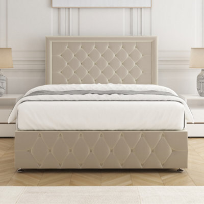 Bsspoke Lena Divan Bed Set Cream Plush Velvet 24Inch Headboard & Footboard & Mattress No Drawers In 3Ft 4Ft 4Ft6 5Ft 6Ft - image 1