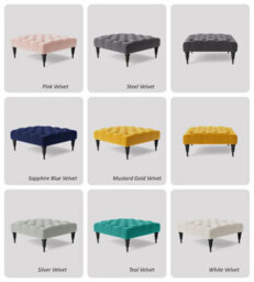 Alyana 60Cm Square Ottoman Bench With Wooden Legs - Claret Red Plush Velvet Chesterfield Upholstered Footstool - thumbnail 4