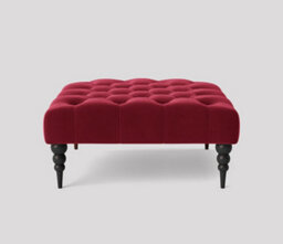 Alyana 60Cm Square Ottoman Bench With Wooden Legs - Claret Red Plush Velvet Chesterfield Upholstered Footstool - thumbnail 2