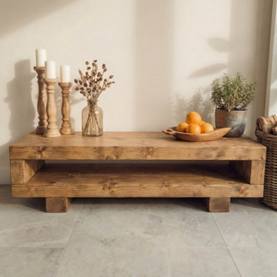 L100Xw44Xh25Cm Viot Low Solid Wood Chunky Tv Unit Dark Oak Colour - image 1
