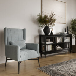 LPD Henley Seafoam Tweed Accent Chair High Back With Cushion Black Metal Frame Upholstered Seating - thumbnail 1
