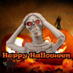 Halloween Skeleton Bust Led Eyes Hands On Head Trick Or Treat Party - thumbnail 5