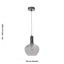 First Choice Lighting Set Of 2 Bradson - Clear Swirl Glass Chrome Deco Pendant Fittings - thumbnail 6