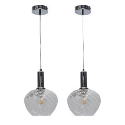 First Choice Lighting Set Of 2 Bradson - Clear Swirl Glass Chrome Deco Pendant Fittings - thumbnail 1