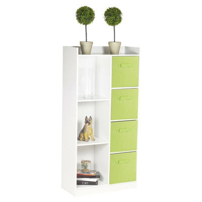 Urbn-Living Urbnliving Height 128Cm Tall Wooden White 7 Cube Bookcase With Green Drawers Shelving Display Storage Unit Cabinet Shelves - image 1