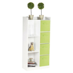 Urbn-Living Urbnliving Height 128Cm Tall Wooden White 7 Cube Bookcase With Green Drawers Shelving Display Storage Unit Cabinet Shelves - thumbnail 1