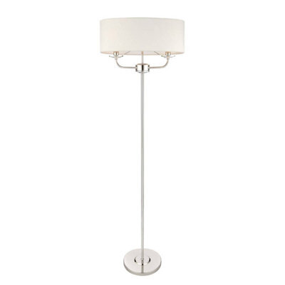 Luminosa Lighting Luminosa Nixon 2 Light Floor Lamp Nickel Plate, White Silk Effect, Crystal Glass, E14