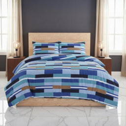 Modern Colour Block Duvet Cover Stylish Geometric Bedding For Bedroom Style Blue - thumbnail 1