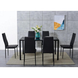 Kosy Koala Black Glass Dining Table Set With 6 Black Faux Leather Chairs Kitchen Dining Room Furniture - thumbnail 2