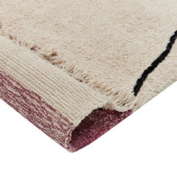 Beliani Boho Cotton Area Rug 140 X 200 Cm - Beige With Black Geometric Pattern And Pink Stripes, Tasselled Edges - thumbnail 4