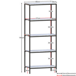 Lassic Vida Designs Brooklyn Grey 5 Tier Bookcase Industrial Freestanding Shelving Unit (H)1440mm (W)600mm (D)300mm - thumbnail 2