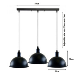 Vintage Industrial Black 3 Head Pendant Ceiling Light Metal Dome Shade For Dining Room Bar - thumbnail 5