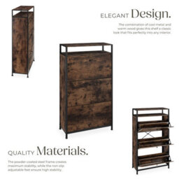 Tectake Slim Rack - 2 Storage Shelves, 3 Tilt Drawers With 2 Racks Per, Industrial Style - 61 Cm - Industrial Wood Dark, Rustic - thumbnail 3