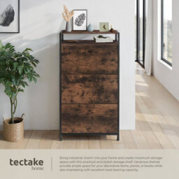 Tectake Slim Rack - 2 Storage Shelves, 3 Tilt Drawers With 2 Racks Per, Industrial Style - 61 Cm - Industrial Wood Dark, Rustic - thumbnail 4