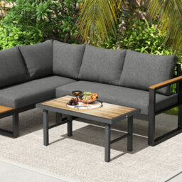 Outsunny Garden Coffee Table With Spc Woodgrain Tabletop, Brown Wood Effect - thumbnail 9