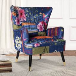 Fabric Purple Patchwork Accent Wingback Chair - thumbnail 1