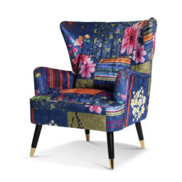 Fabric Purple Patchwork Accent Wingback Chair - thumbnail 3