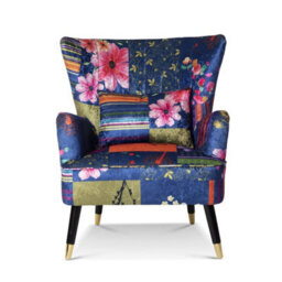 Fabric Purple Patchwork Accent Wingback Chair - thumbnail 2