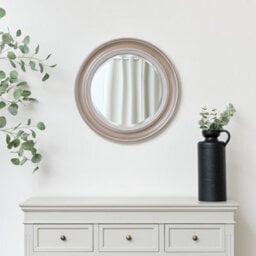 Melody Maison Round Rustic Pale Brown Wood Effect Wall Mirror 65Cm X 65Cm