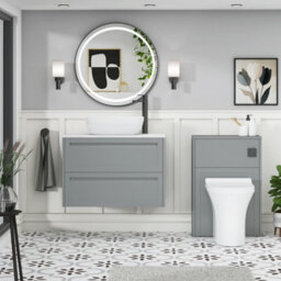 Royal Bathrooms Royal Bathroom Elmore 800mm Matt Pebble Grey Wall Mounted Countertop Bathroom Vanity Unit 2 Drawer With Elva Basin - thumbnail 5