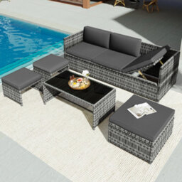 Btm Garden Lounge Set Rattan Sofa Patio Furniture Set Seating Group In Grey - thumbnail 5