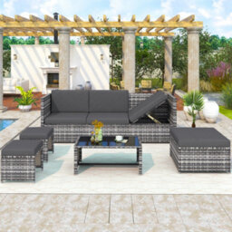 Btm Garden Lounge Set Rattan Sofa Patio Furniture Set Seating Group In Grey - thumbnail 3
