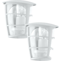 2 Pack Ip44 Outdoor White Glass Lanterns - Modern Porch Lights With E27 Bulbs