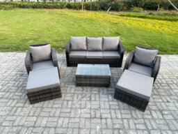 Fimous Wicker Pe Rattan Garden Furniture Set 7 Seater Outdoor Lounge Sofa Set With Coffee Table 2 Big Footstool Dark Grey Mixed - thumbnail 1