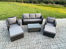 Fimous Wicker Pe Rattan Garden Furniture Set 7 Seater Outdoor Lounge Sofa Set With Coffee Table 2 Big Footstool Dark Grey Mixed - thumbnail 2