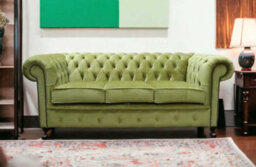 Chesterfield Genuine 3 Seater Sofa Settee Tuscany Pistachio Green In Classic Style - thumbnail 3