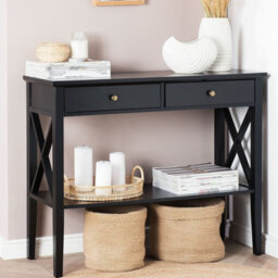 Wyld And Coco Black Retro Console Table 2 Drawers 100 X 35 Cm - thumbnail 2