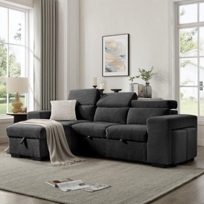Home Detail Azalea Sofa With Chaise And Pull-Out Sofa Bed, Charcoal Cord - image 1