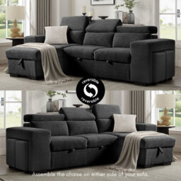 Home Detail Azalea Sofa With Chaise And Pull-Out Sofa Bed, Charcoal Cord - thumbnail 7