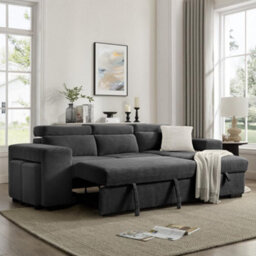 Home Detail Azalea Sofa With Chaise And Pull-Out Sofa Bed, Charcoal Cord - thumbnail 3