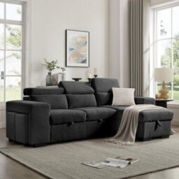 Home Detail Azalea Sofa With Chaise And Pull-Out Sofa Bed, Charcoal Cord - thumbnail 2