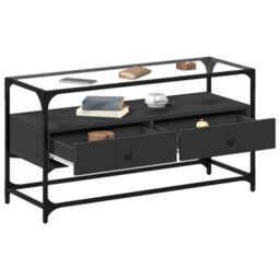 Berkfield Tv Cabinet With Glass Top Black 98X35X51 Cm Engineered Wood - thumbnail 3