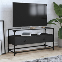 Berkfield Tv Cabinet With Glass Top Black 98X35X51 Cm Engineered Wood