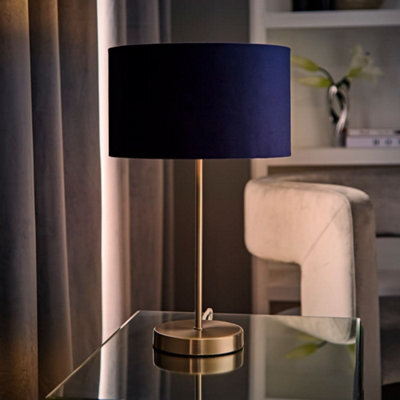 Valuelights Charles Brushed Chrome Table Lamp With Navy Velvet Shade And Bulb - image 1