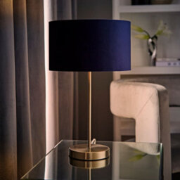 Valuelights Charles Brushed Chrome Table Lamp With Navy Velvet Shade And Bulb
