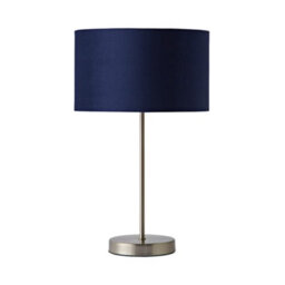 Valuelights Charles Brushed Chrome Table Lamp With Navy Velvet Shade And Bulb - thumbnail 2