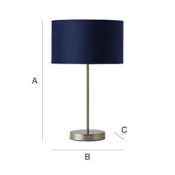 Valuelights Charles Brushed Chrome Table Lamp With Navy Velvet Shade And Bulb - thumbnail 8