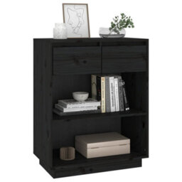 Berkfield Console Cabinet Black 60X34X75 Cm Solid Wood Pine - thumbnail 4