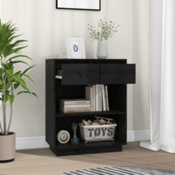 Berkfield Console Cabinet Black 60X34X75 Cm Solid Wood Pine - thumbnail 3