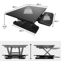 Duronic Dm05D6 Sit-Stand Desk Workstation, Desk Convertor, Manually Height Adjustable 13-45Cm,  80X62Cm Platform - Black - thumbnail 3
