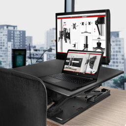 Duronic Dm05D6 Sit-Stand Desk Workstation, Desk Convertor, Manually Height Adjustable 13-45Cm,  80X62Cm Platform - Black - thumbnail 2