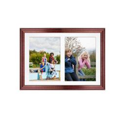 AK Frames 20X14 Rose Wood Classic Multi Photo Frame With White Mount - Holds 2 Apertures (2X) A4 Photos - thumbnail 1