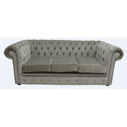 Chesterfield Handmade 3 Seater Sofa Settee Velluto Sage Green Fabric In Classic Style - thumbnail 1